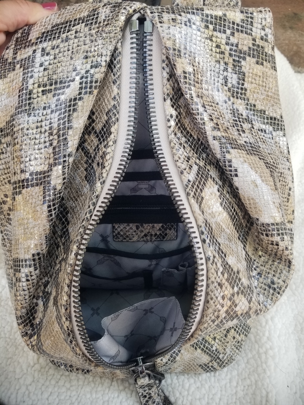 AIMEE KESTENBERG Snake-Print Tote in Beige, Black and Gold Tones - Picture 6 of 11